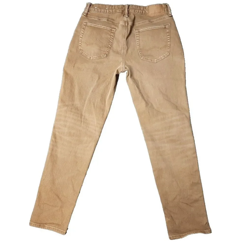 American Eagle Jeans Mens 32x30 Brown Tan Denim AirFlex Preppy Faded Whiskering